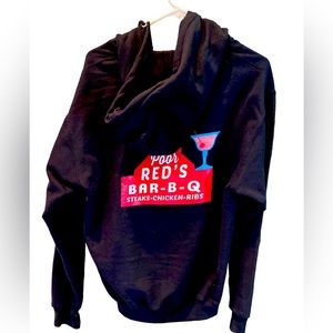 Vintage Poor Reds BBQ Bar Biker Full Zip Black Hoodie Eldorado CA Men’s M RARE